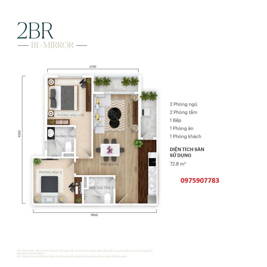 2 ngủ 72m căn dự án chung cư Central Residence