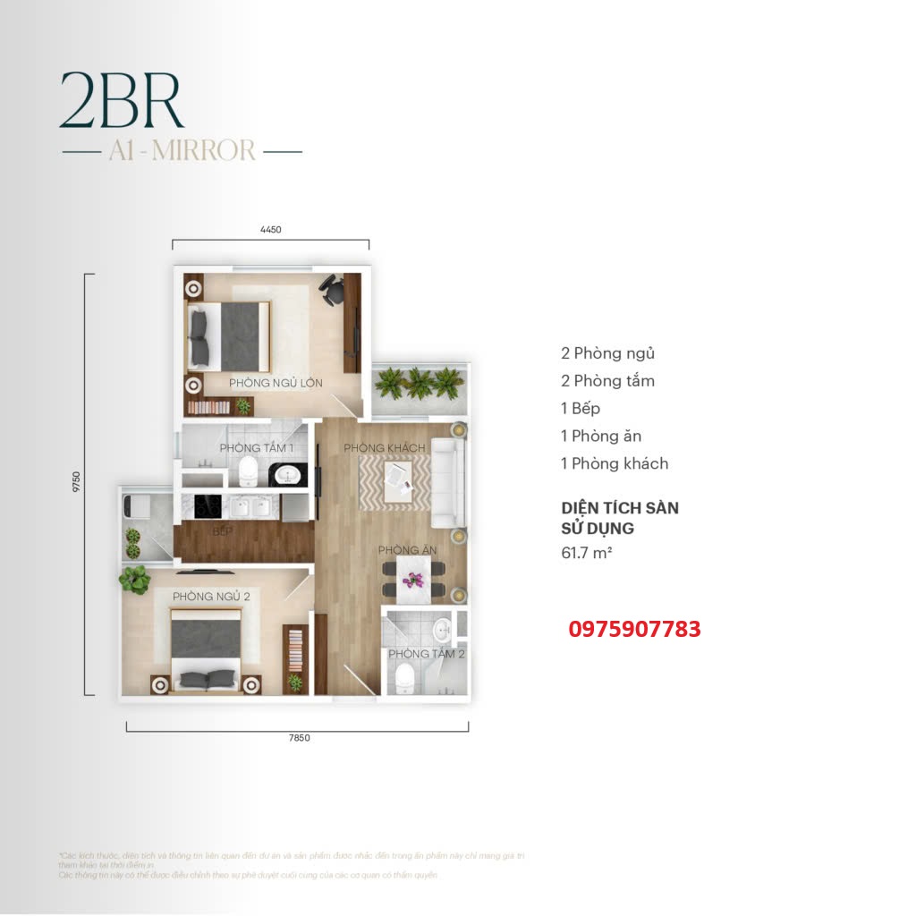 căn 2 ngủ 62m căn studio dự án chung cư Central Residence