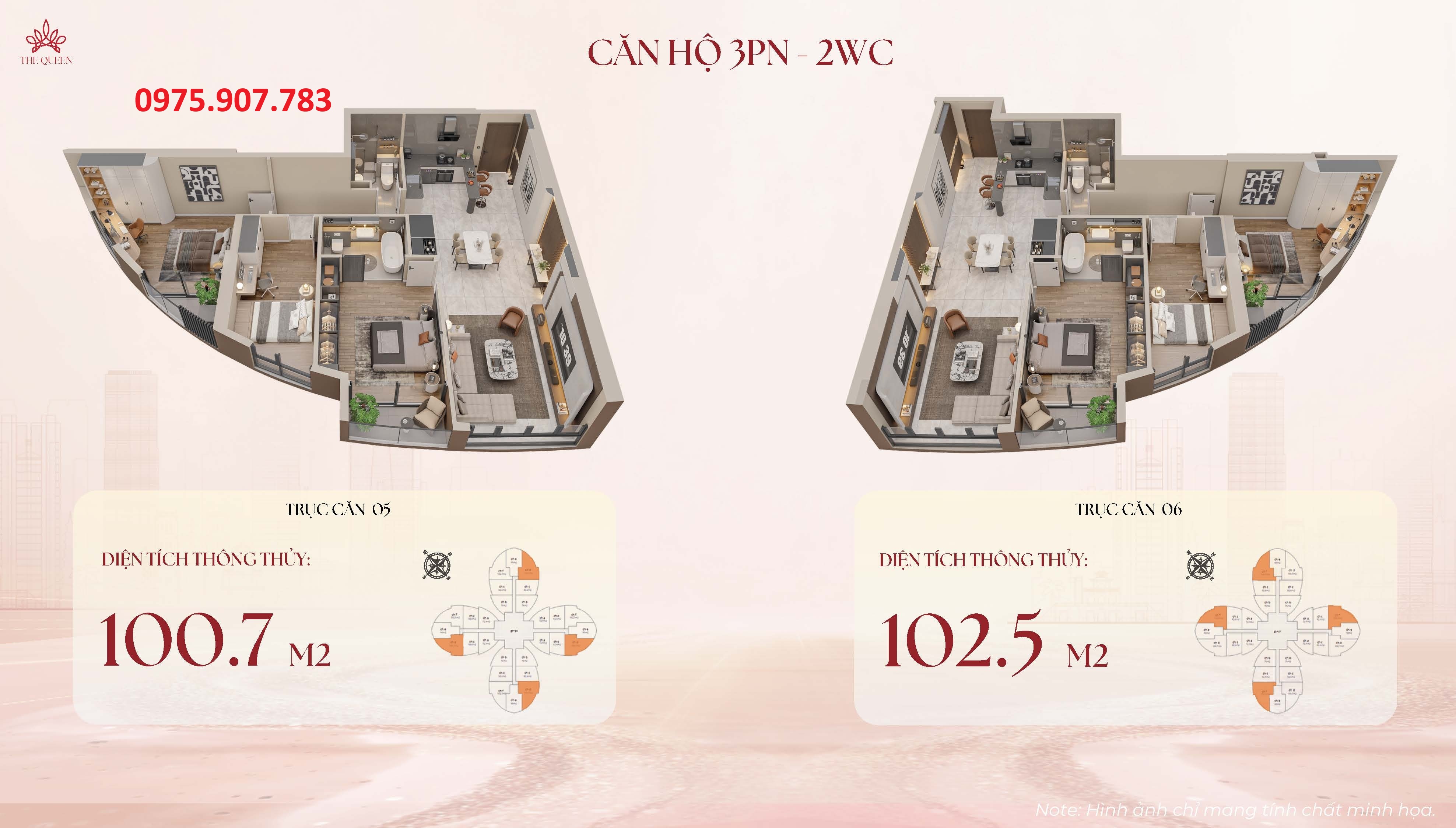 Mặt bằng căn 3pn dự án The Queen